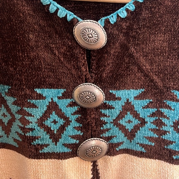 HILARY SMITH Southwestern Cowboy Chenille Tribal Cardigan Sweater Concho Buttons - Picture 6 of 15